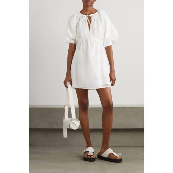 Frame Eyelet Puff Sleeve Mini Dress - Picture 5 of 12